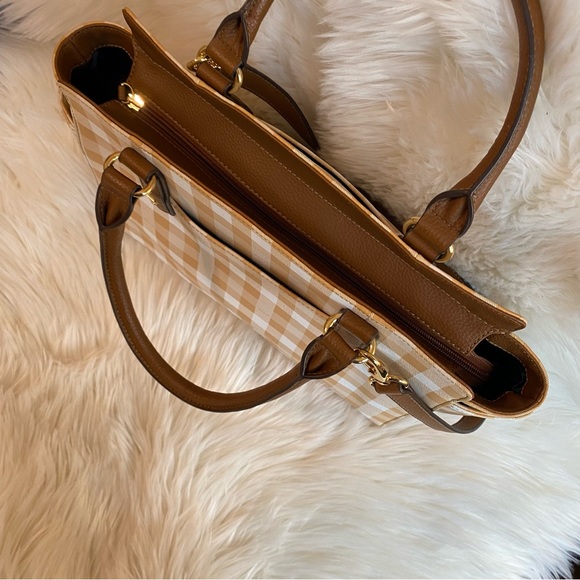 Tignanello gingham plaid saffiano satchel bag with removable strap - Picture 3 of 11